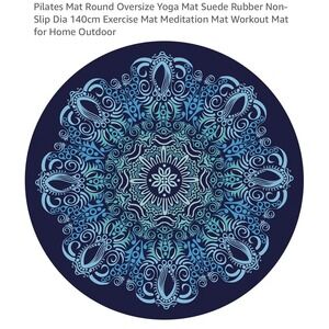 Round Oversize Yoga Mat 55in Blue Mandala Suede Rubber Non-Slip Pilates Zen